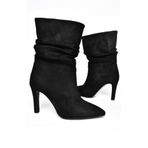 fox SHOES R404020302 Siyah Süet İnce Topuklu Büzgülü Kadın Bot, Siyah-Süet, 39