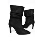 fox SHOES R404020302 Siyah Süet İnce Topuklu Büzgülü Kadın Bot, Siyah-Süet, 40
