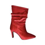 fox SHOES R404020339 Bordo Kadife İnce Topuklu Büzgülü Kadın Bot, Bordo-Kadife, 35