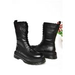 fox SHOES R555268103 Siyah Hakiki Deri Kadın Postal Bot, Siyah-Hakiki Deri, 38