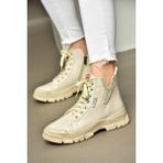 Fox Shoes R602085209 Bej Suni Deri Taş Detaylı Kadın Bot