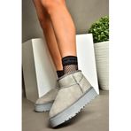 fox SHOES R612033402 Gri Süet İçi Tüylü Kalın Tabanlı Yarım Kadın Bot, Gri-Süet, 40