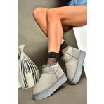 Fox Shoes R612033402 Gri Süet İçi Tüylü Kalın Tabanlı Yarım Kadın Bot