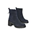 fox SHOES R654006502 Lacivert Hakiki Deri Süet Kalın Topuklu Kadın Bot, Lacivert-Süet, 39