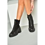 Fox Shoes R654095903 Siyah Hakiki Deri Kalın Topuklu Kadın Bot