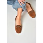 fox SHOES R667001402 Taba Hakiki Deri Süet Kadın Babet, Taba-Süet, 39