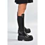 Fox Shoes R820060760 Siyah Rustik Kalın Tabanlı Arkası Lastik Detaylı Kadın Çizme