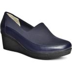 Fox Shoes R908059003 Lacivert Hakiki Deri Dolgu Topuklu Kadın Ayakkabı