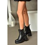 fox SHOES R996020009 Siyah Kalın Topuklu Kadın Bot, Siyah-Suni Deri, 40