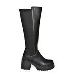 fox SHOES R996021709 Siyah Kalın Topuklu Kadın Çizme, Siyah-Suni Deri, 40