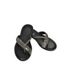 fox SHOES S250050109 Siyah Taşlı Parmak Arası Kadın Terlik, Siyah-Suni Deri, 37