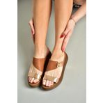 Fox Shoes S291059703 Taba/Bakır Hakiki Deri Kalın Tabanlı Kadın Terlik