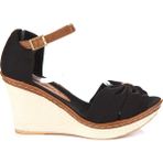 Fox Shoes Siyah Kadın Dolgu Topuklu Ayakkabı Keten PVC Taban ile Günlük Kullanım İçin