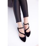 Fox Shoes Siyah Kadın Süet Babet 1429
