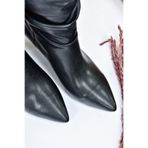 fox SHOES Siyah Kısa Topuklu Büzgülü Kadın Bot L404810609, Siyah-Suni Deri, 38