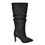 fox SHOES Siyah Süet İnce Topuklu Kadın Çizme, Siyah-Süet, 37