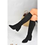 Fox Shoes Siyah Süet Kadın Çizme Kalın Topuklu 6 cm Orta Topuklu Günlük Kullanım İçin L251081602