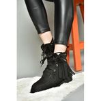 fox SHOES Siyah Süet Püsküllü Kadın Bot, Siyah-Süet, 36