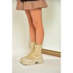 fox SHOES T267093702 Bej Süet Kalın Tabanlı Kadın Bot, Bej-Süet, 39