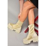 Fox Shoes T267093702 Bej Süet Kalın Tabanlı Kadın Bot
