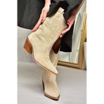Fox Shoes T267655002 Bej Süet Kalın Topuklu Kadın Bot