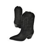 fox SHOES T267655002 Siyah Süet Kalın Topuklu Kadın Bot, Siyah-Süet, 36