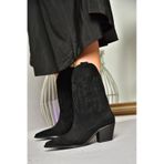 Fox Shoes T267655002 Siyah Süet Kalın Topuklu Kadın Bot