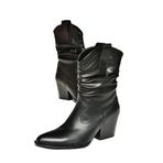 fox SHOES T296713009 Siyah Kalın Topuklu Kadın Bot, Siyah-Suni Deri, 39