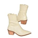 fox SHOES T356654109 Bej Sivri Burunlu Kalın Topuklu Kadın Bot, Bej-Suni Deri, 37