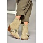 Fox Shoes T380395002 Bej Hakiki Deri Süet Taş Detaylı Kadın Bot
