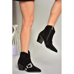 fox SHOES T380395002 Siyah Hakiki Deri Süet Taş Detaylı Kadın Bot, Siyah-Süet, 39