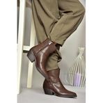 fox SHOES T404400609 Kahverengi Kalın Topuklu Kadın Bot, Kahverengi-Suni Deri, 38
