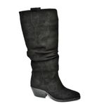 fox SHOES T404401002 Siyah Süet Büzgülü Kadın Çizme, Siyah-Süet, 40