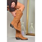 Fox Shoes T404401202 Taba Süet Kovboy Kadın Çizme