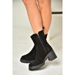 fox SHOES T654095802 Siyah Hakiki Süet Kalın Topuklu Kadın Bot, Siyah-Süet, 37