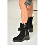Fox Shoes T654095802 Siyah Hakiki Süet Kalın Topuklu Kadın Bot