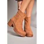 Fox Shoes T726911102 Taba Süet Kalın Topuklu Kadın Bot