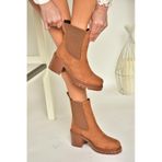 Fox Shoes T726981602 Taba Süet Lastikli Kalın Topuklu Kadın Bot