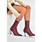 fox SHOES T752582409 Bordo Streç Deri İnce Topuklu Kadın Bot, Bordo-Suni Deri, 40
