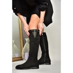 Fox Shoes T820109202 Siyah Süet Taş Detaylı Kadın Çizme