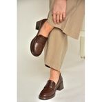 fox SHOES T820145309 Kahverengi Kalın Topuklu Kadın Ayakkabı, Kahverengi-Suni Deri, 36
