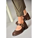 fox SHOES T820236009 Kahverengi Kalın Topuklu Kadın Ayakkabı, Kahverengi-Suni Deri, 40