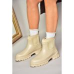 fox SHOES T858685409 Bej Kalın Tabanlı Yağmur Botu, Bej-Suni Deri, 39
