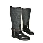 fox SHOES T858725204 Siyah Keçe Kumaş Detaylı Yağmur Çizmesi, Siyah-Kumaş, 38