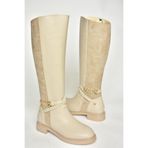 fox SHOES T973000909 Bej Alçak Tabanlı Kadın Çizme, Bej-Suni Deri, 37