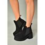 fox SHOES T996220002 Siyah Süet Kalın Topuklu Kadın Bot, Siyah-Süet, 39