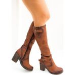 Fox Shoes Taba Kadın Çizme Suni Deri Kalın Topuklu 9 cm Günlük Kullanım İçin Şık Tasarım