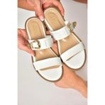 fox SHOES U250066509 Beyaz Tokalı Kadın Terlik, Beyaz-Suni Deri, 40