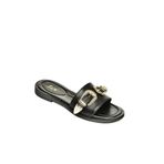 fox SHOES U250110109 Siyah Tokalı Kadın Terlik, Siyah-Suni Deri, 36