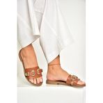 fox SHOES U250110109 Taba Tokalı Kadın Terlik, Taba-Suni Deri, 39